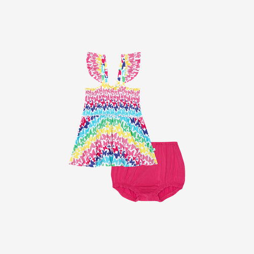 Rainbow Butterfly Smocked Babydoll Bummie Set