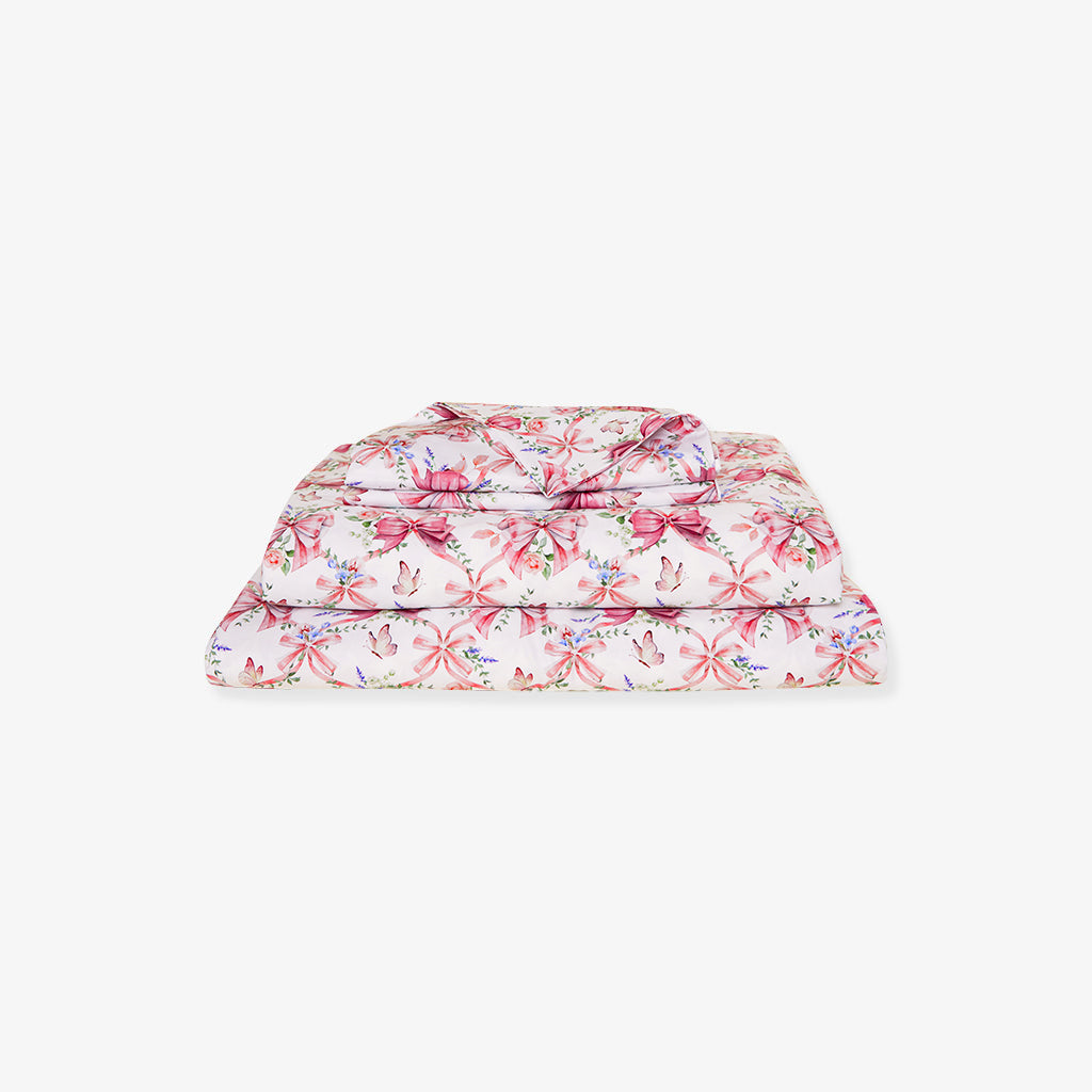 Floral Ribbons Pink Sheet Pillow Cover Set | Loraine