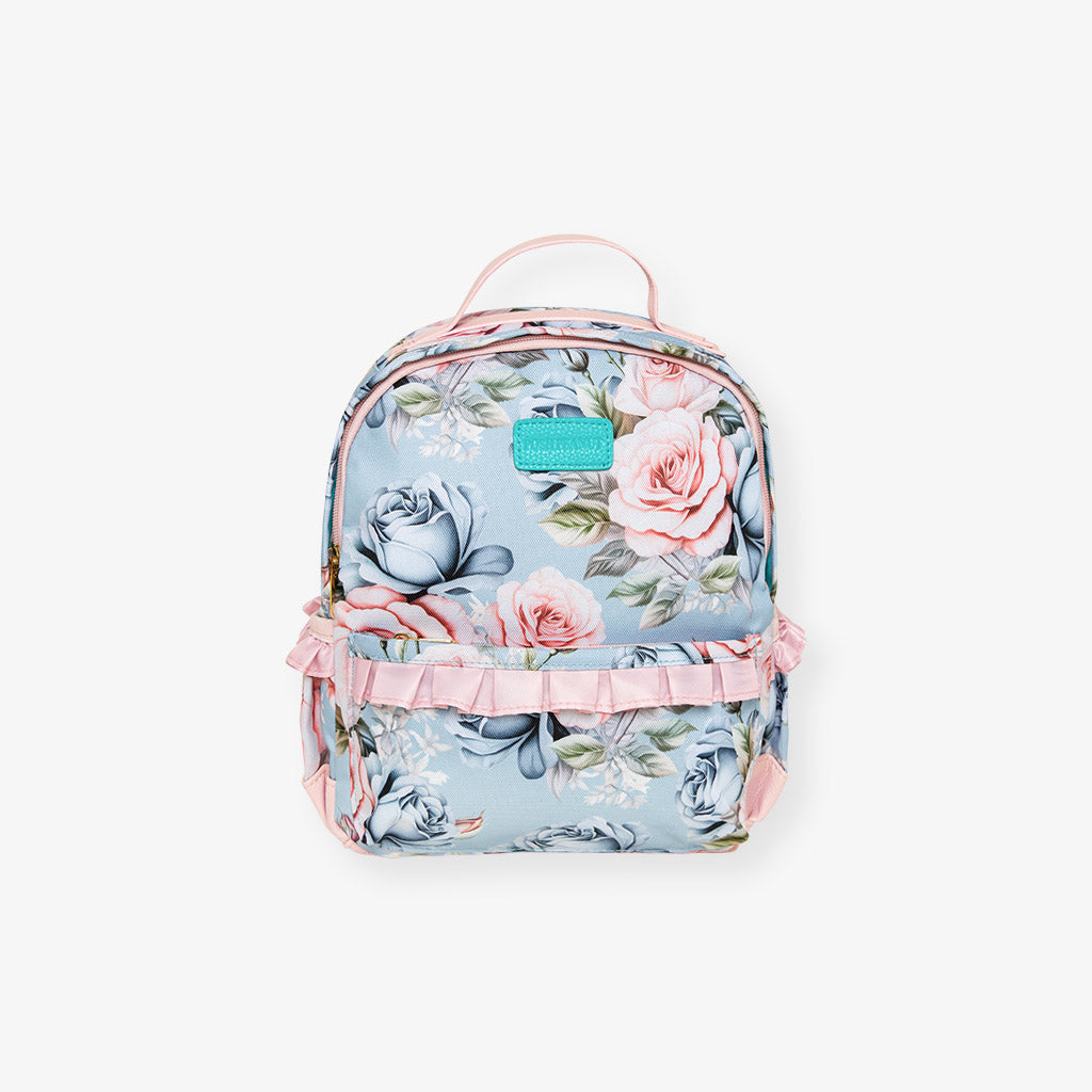 Floral Blue Girls Mini Ruffled Backpack | Mackenzie