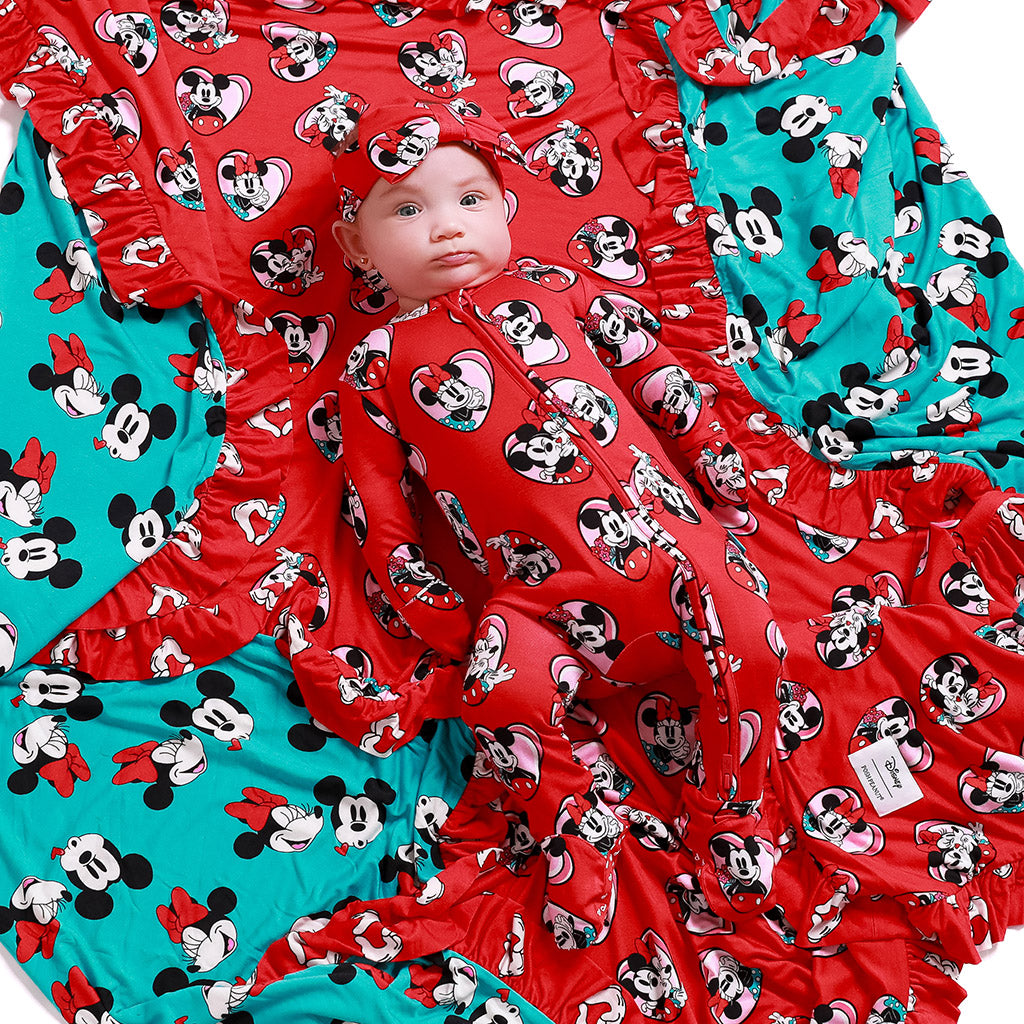 Posh Peanut Girl's Be My Valentine & Smooches Ruffled Luxe Patoo in Red, 60X60, Viscose from Bamboo