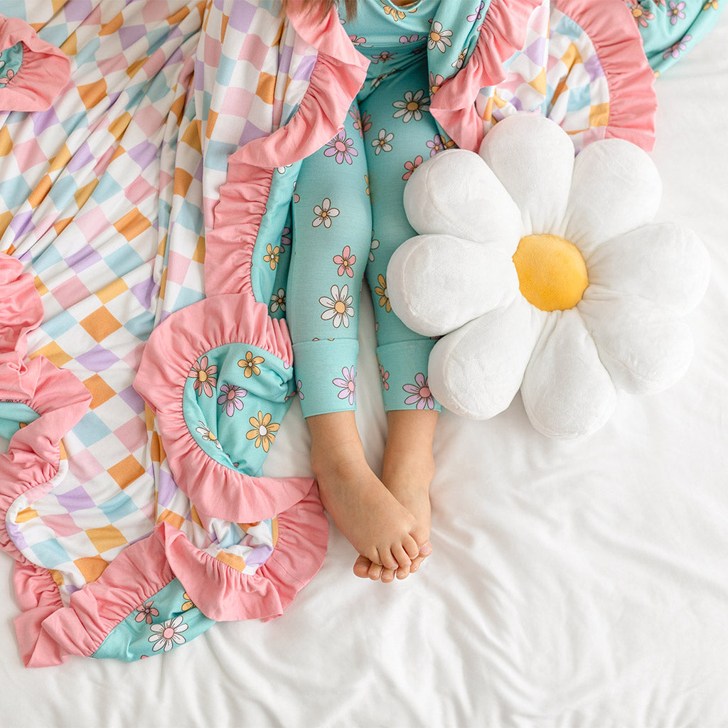 Floral Blue Reversible Baby Blanket | Donna & Andy Rose