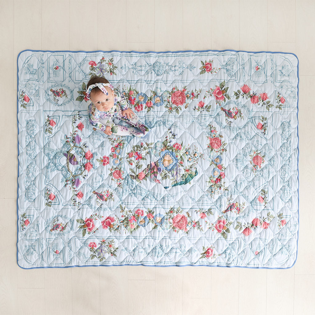 Floral Blue Reversible Baby Blanket | Kara & Versaille