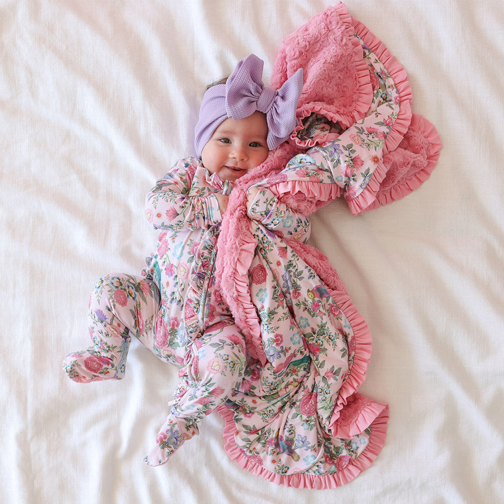 Floral Pink Double-sided Plush Swaddle | Christine