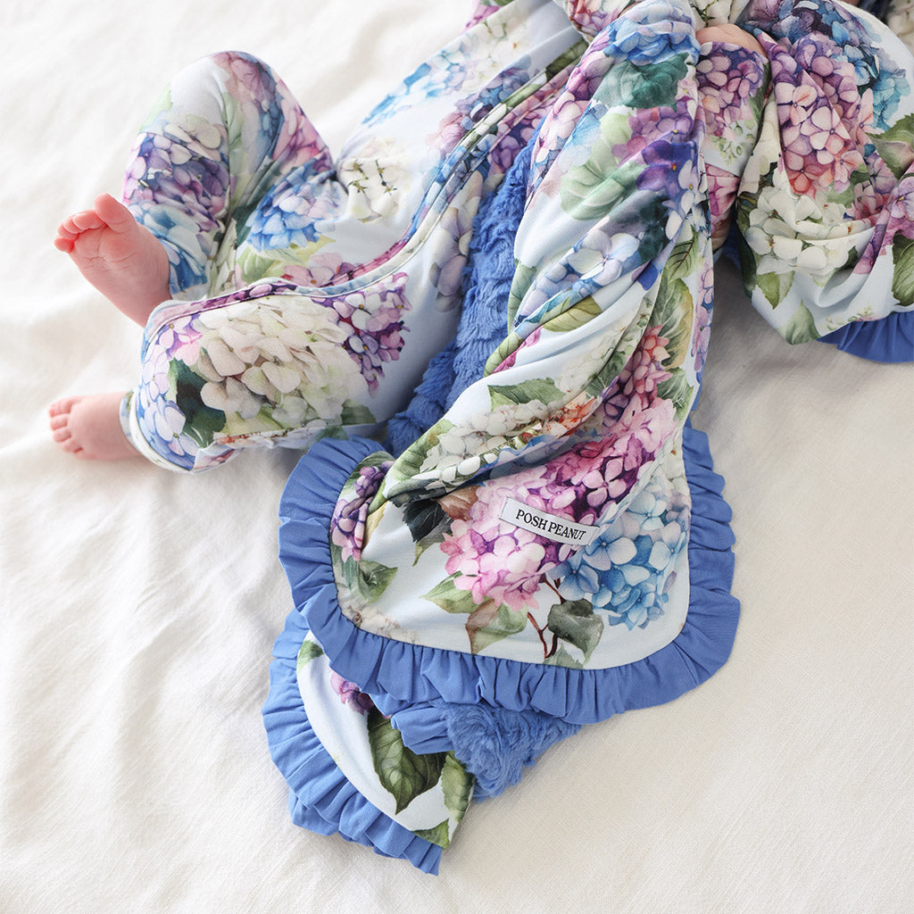 Floral Blue Double-sided Plush Swaddle | Kara