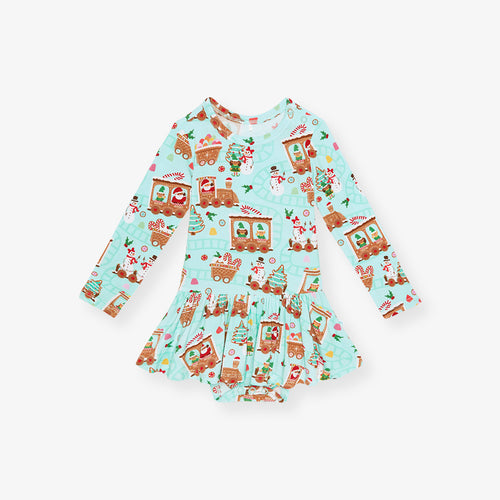 Gingerbread Train Twirl Skirt Bodysuit Dress