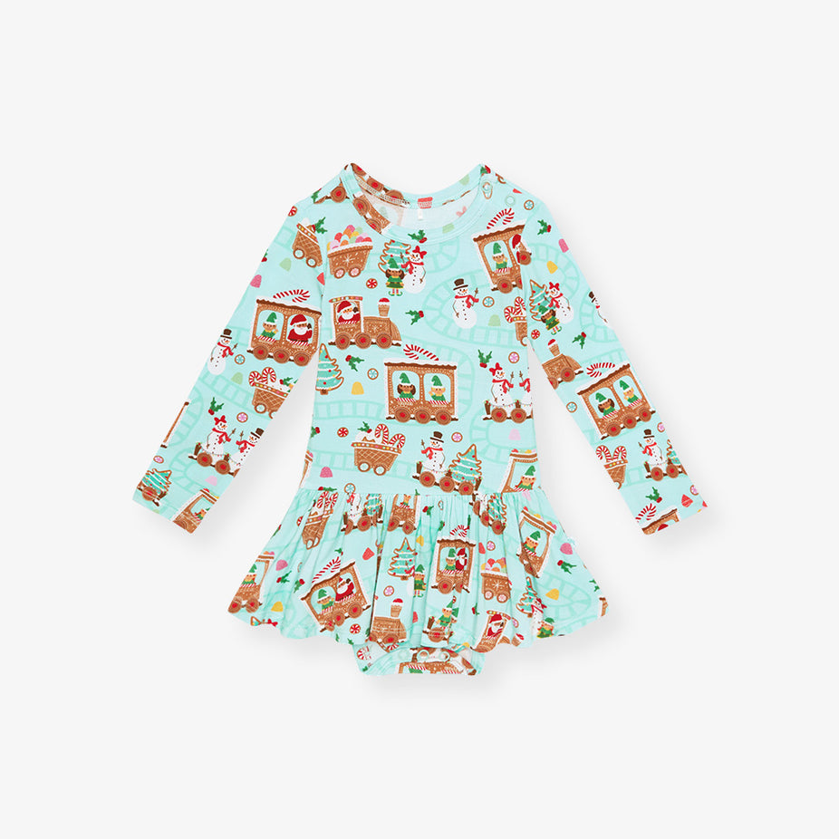 Gingerbread Train Twirl Skirt Bodysuit Dress