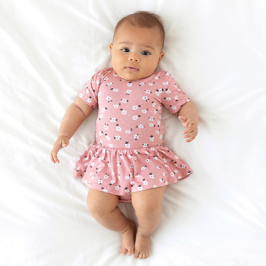 Floral Pink Baby Girl Twirl Skirt Bodysuit Emmilene