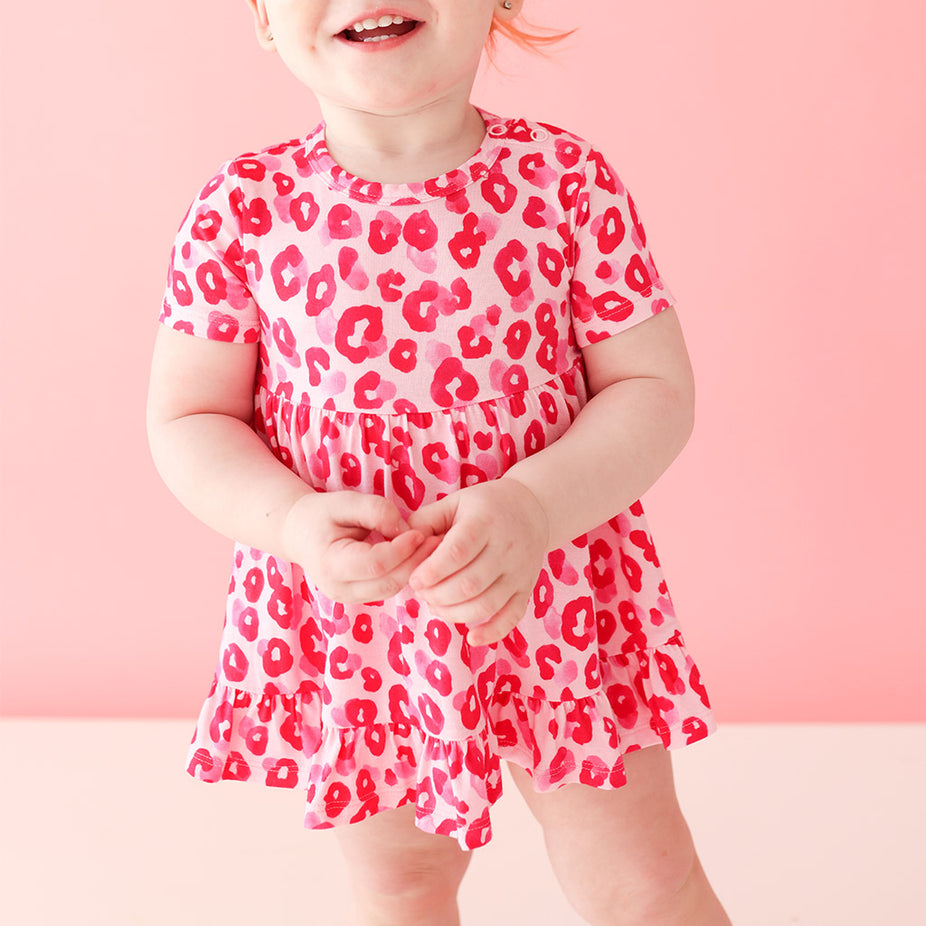 Leopard Pink Ruffled Baby Bodysuit Dress