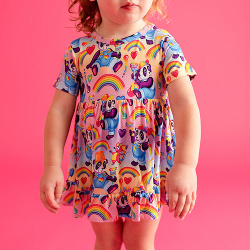 Lisa Frank® Panda Painter Ruffled Twirl Bodysuit Dress