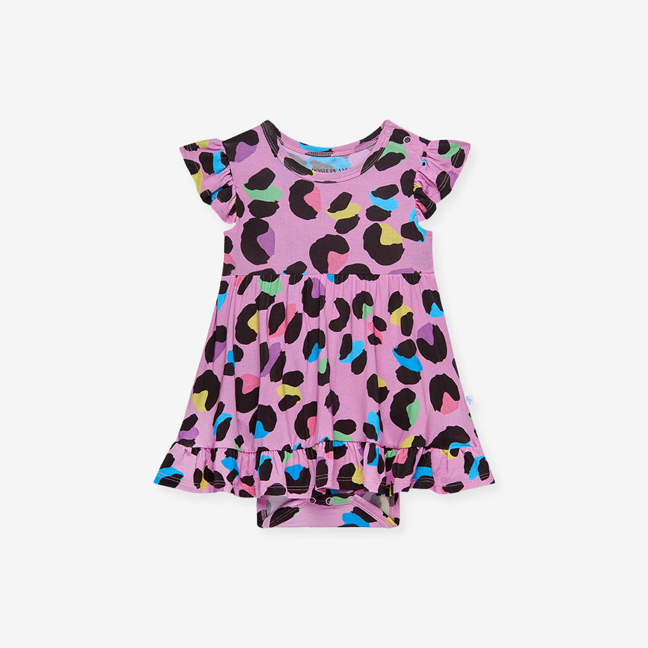 Electric Leopard Ruffled Twirl Bodysuit Dress