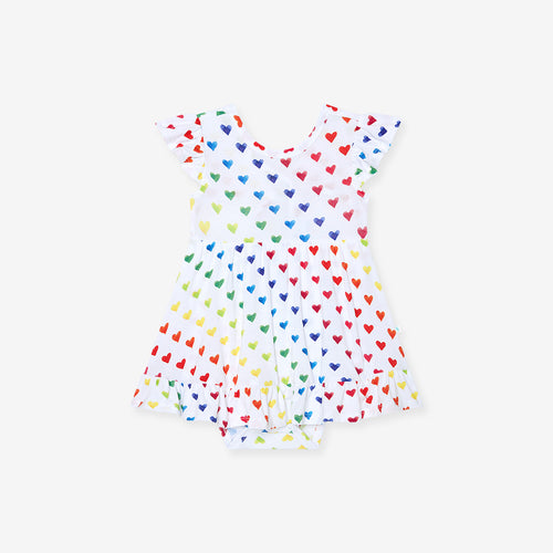 Care Bears™ Rainbow Hearts Tie Back Ruffled Bodysuit Dress