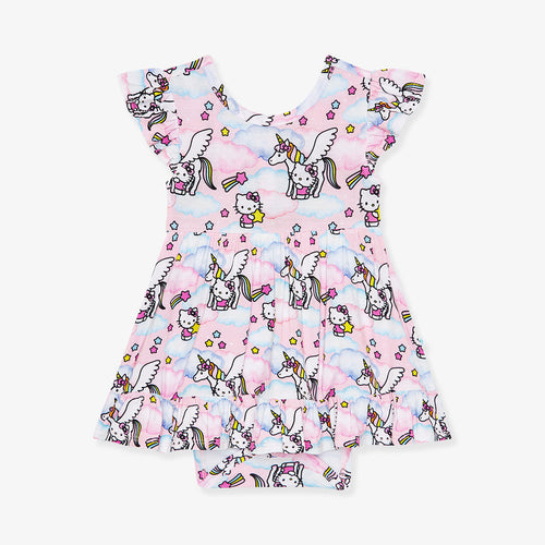 Hello Unicorn Tie Back Ruffled Bodysuit Dress