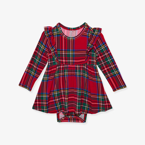 Red Tartan Plaid Ruffled Bodysuit Dress