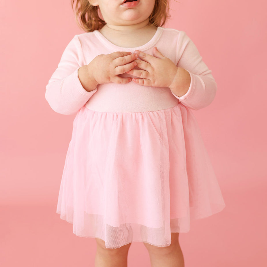 Starry Pink Velour Tulle Bodysuit Dress