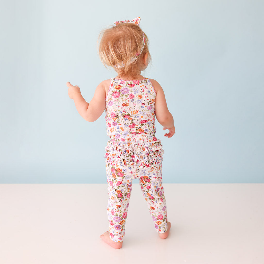Floral White Toddler Ruffled Bum Leggings | Elena Blake