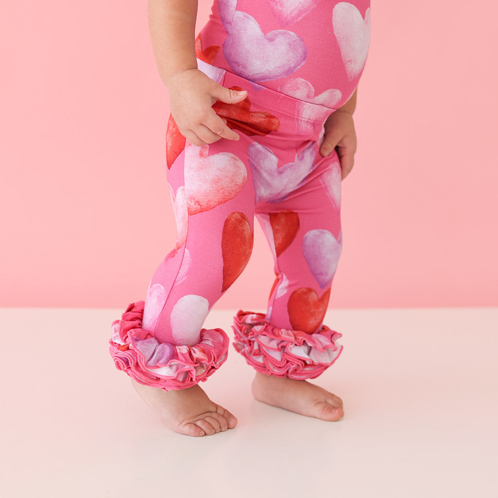 Hearts Pink Toddler Ruffled Leggings