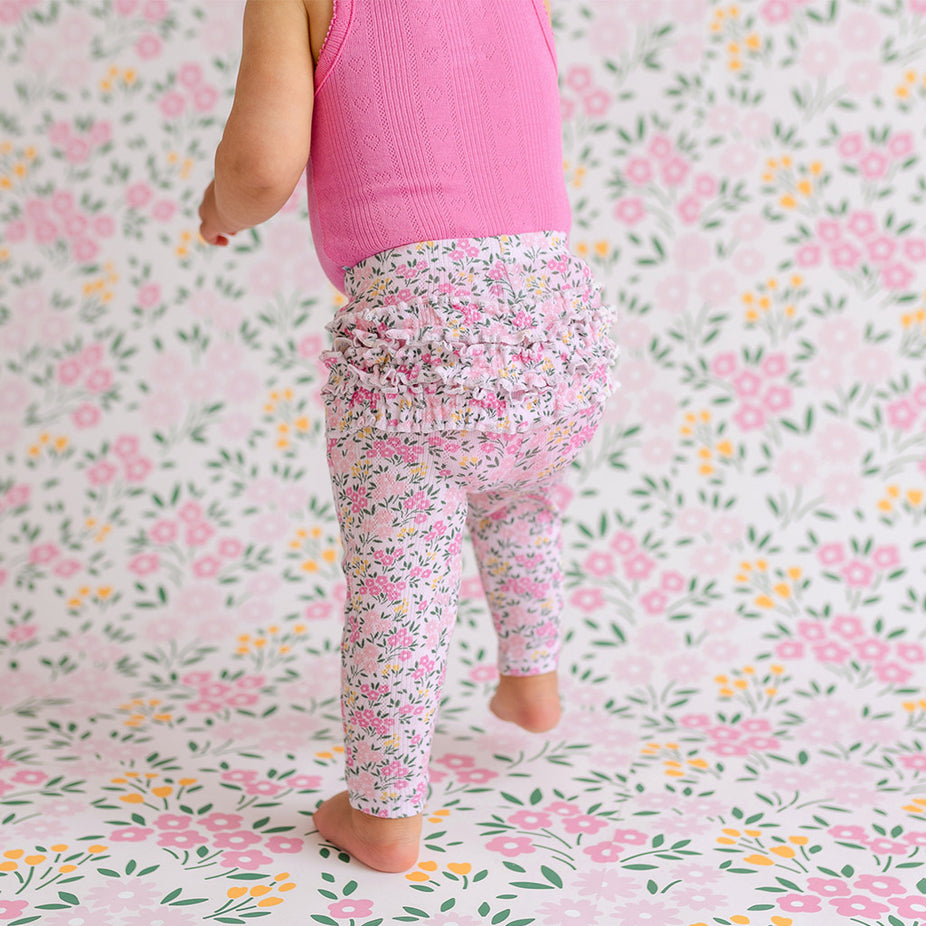 Floral Pointelle Pink Toddler Ruffled Bum Leggings
