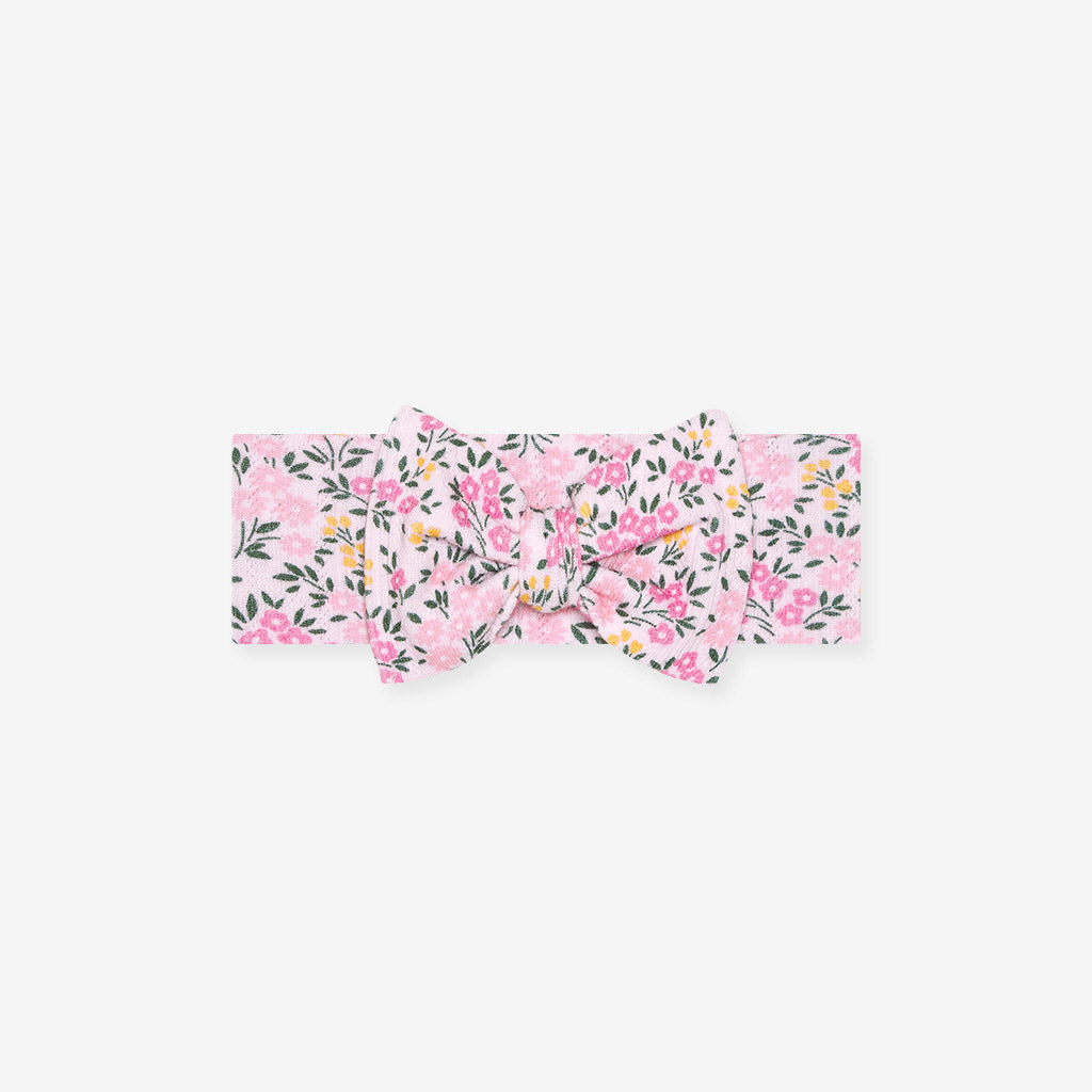 Floral Pointelle Pink Baby Girl Big Bow Headwrap