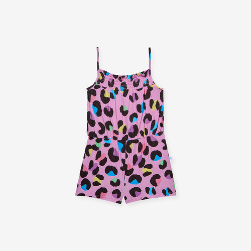 Electric Leopard Smocked Short Jumpsuit