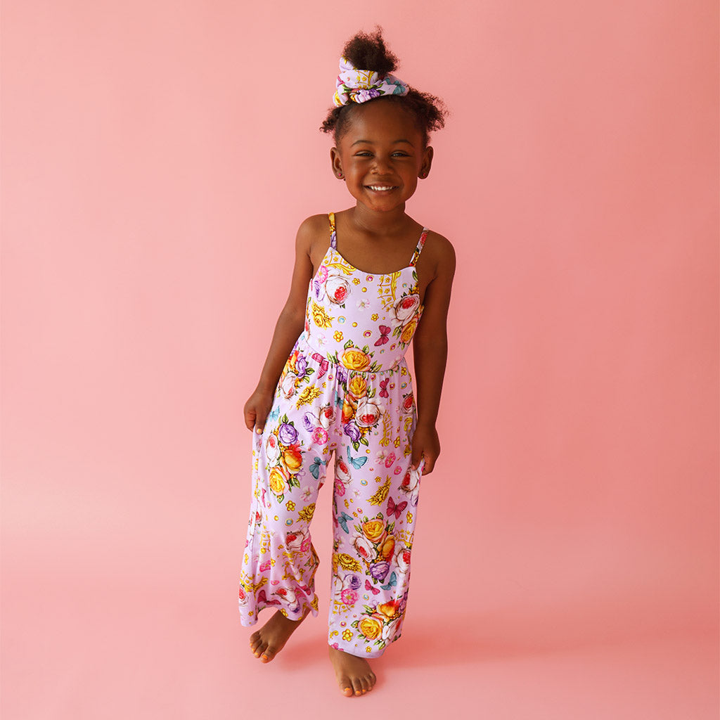 Floral Purple Sleeveless Girls Wide Leg Jumpsuit | Adrina