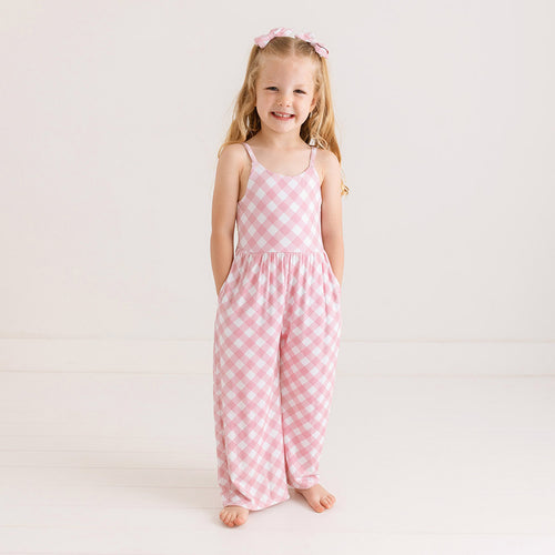 Dusty Rose Gingham Cami Jumpsuit