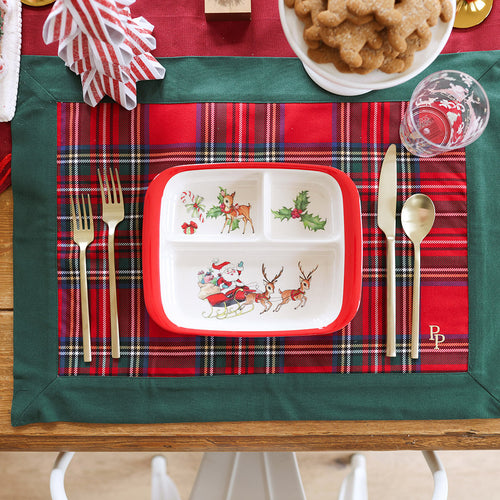 Red Tartan Plaid Kids' Small Divided Plate