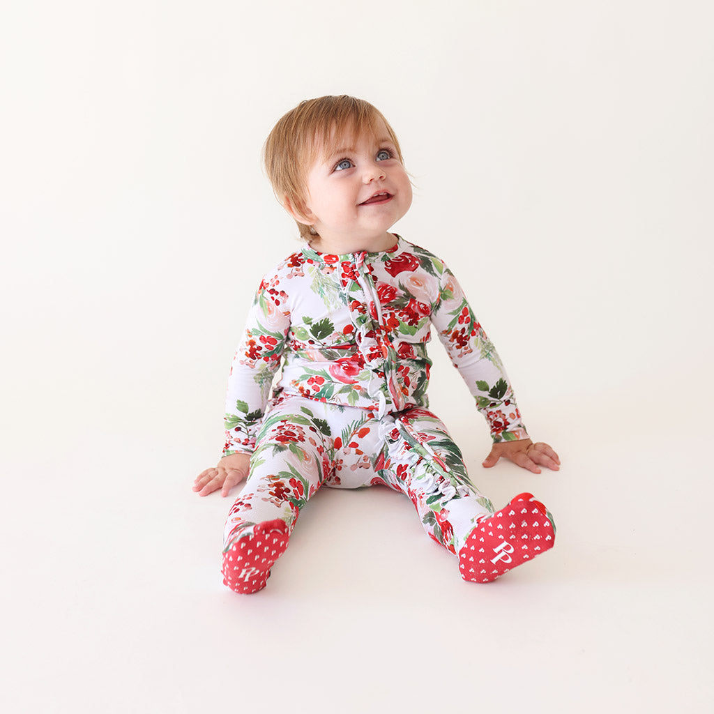 Holiday Floral White Baby Girl Sleeper | Beatrix