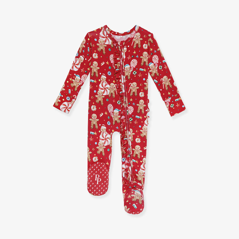 Gingerbread Lane Footie Ruffled Zippered One Piece