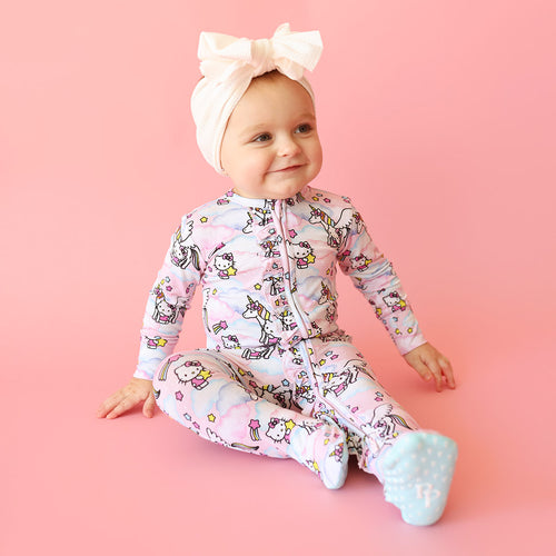 Hello Unicorn Footie Ruffled Zippered One Piece