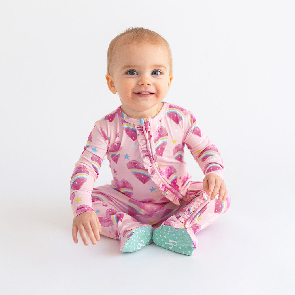 Rainbow Hearts Footie Zippered One Piece