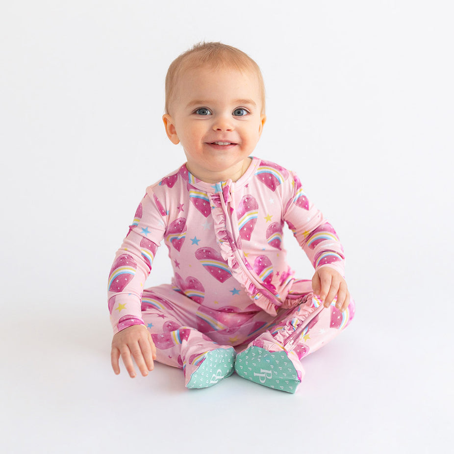 Rainbow Hearts Footie Zippered One Piece
