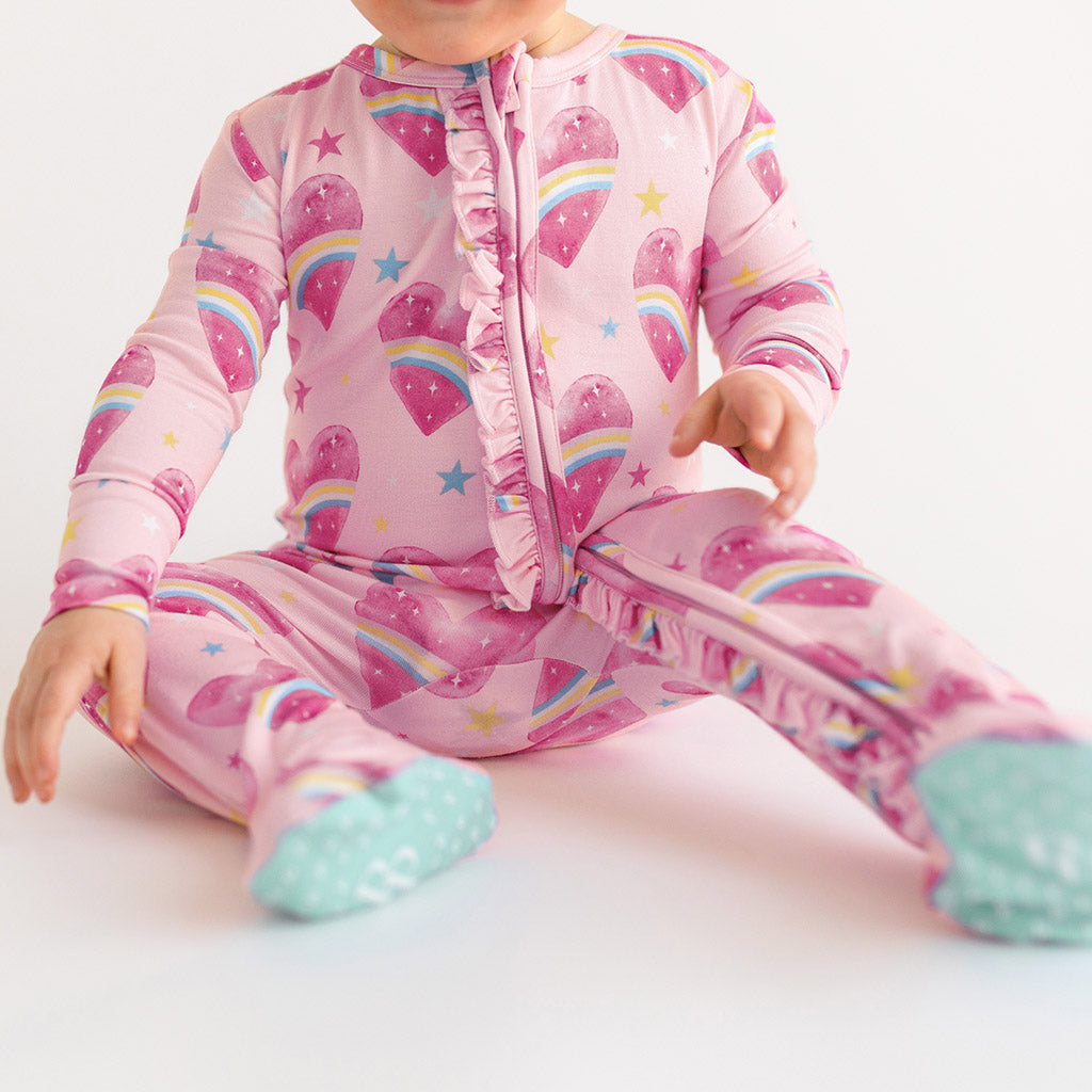 Rainbow Hearts Footie Zippered One Piece