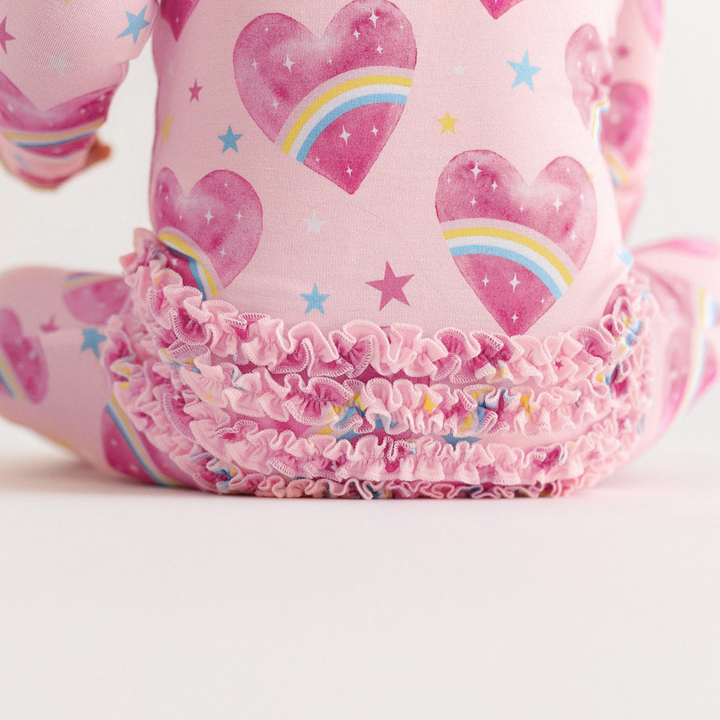Rainbow Hearts Footie Zippered One Piece