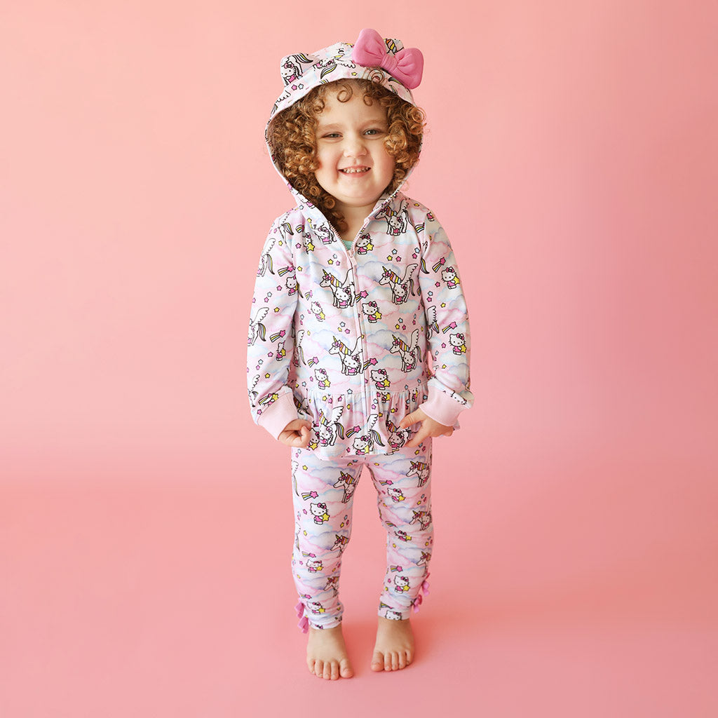 NWT Posh Peanut Hello outlets Kitty Unicorn Ruffle Zip Pajama One Piece Footie 12-18 M