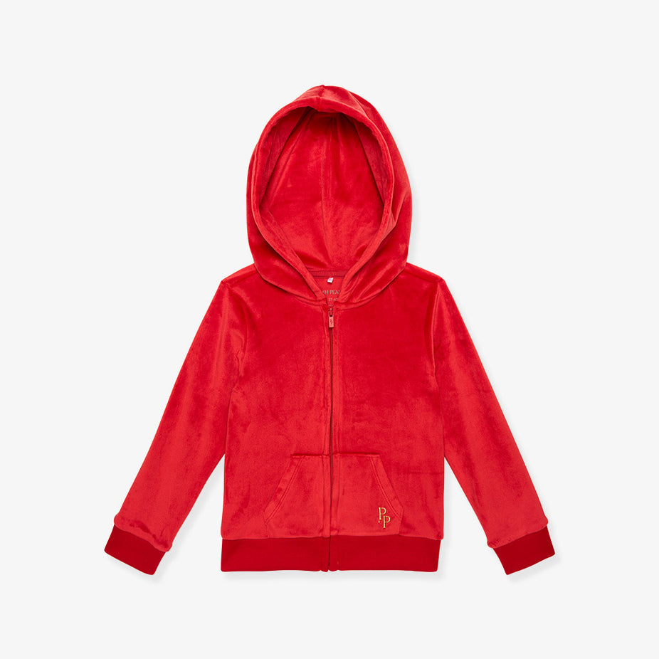 Garnet Red Velour Zip Hoodie