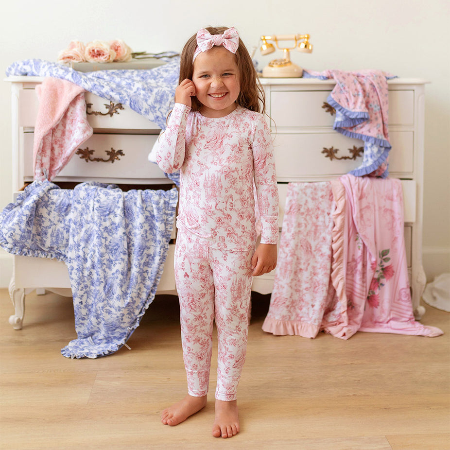 Floral White Long Sleeve Toddler Pajamas Antoinette
