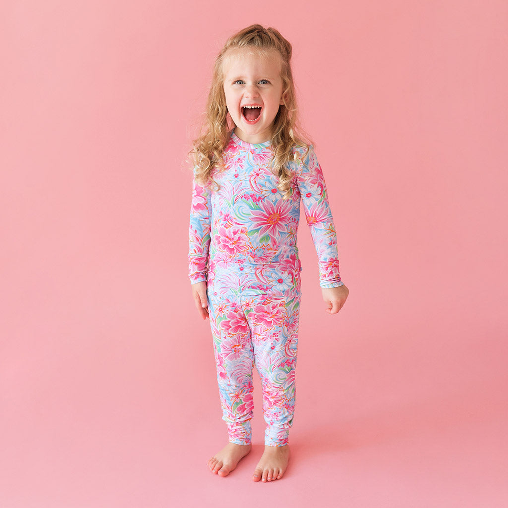 Floral Blue Long Sleeve Toddler Pajamas | Marina