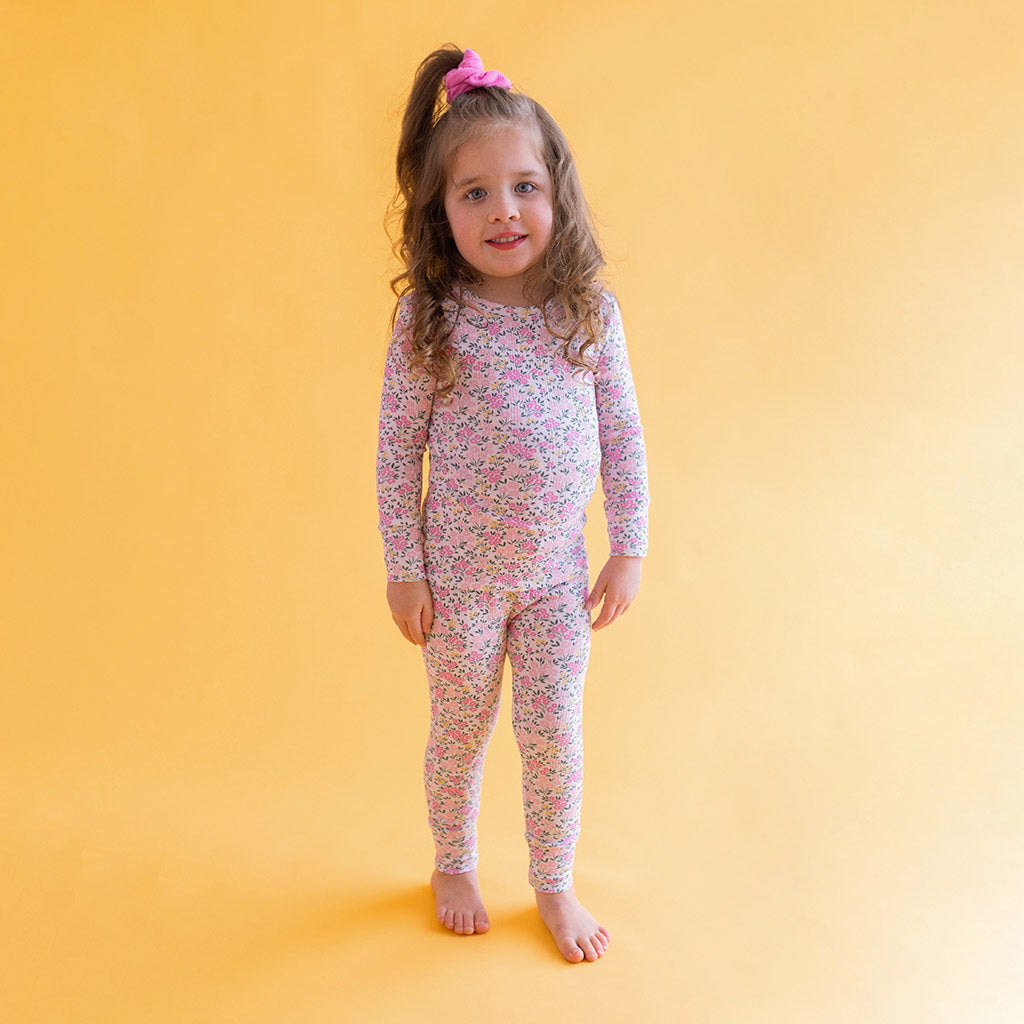 Floral Pointelle Pink Long Sleeve Toddler Pajamas