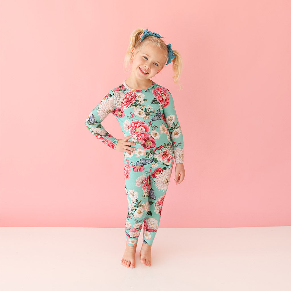 Floral Green Long Sleeve Toddler Pajamas | Nikki Danielle