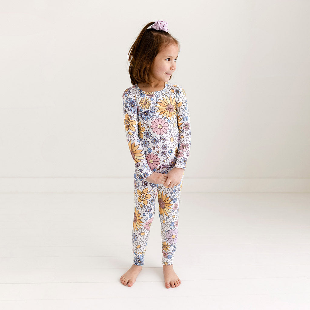 Floral White Long Sleeve Toddler Pajamas Presley Jane