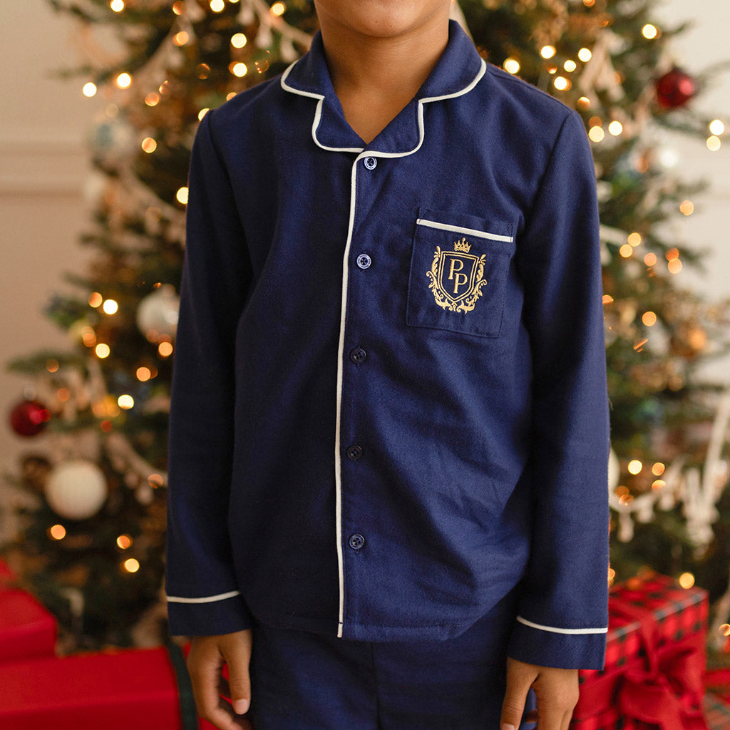 Solid Blue Flannelette Luxe Pajamas Navy