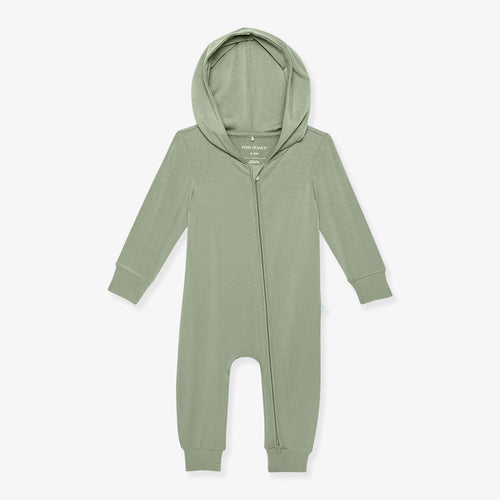 Soft Jade French Terry Zippered Hooded Romper