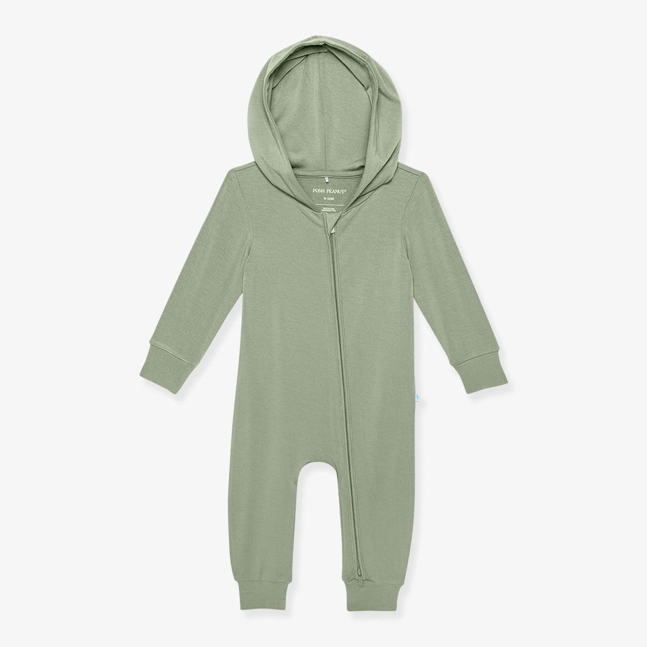 Soft Jade French Terry Zippered Hooded Romper