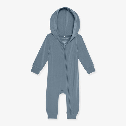 Slate French Terry Zippered Hooded Romper