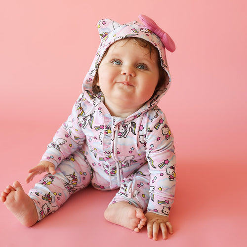 Hello Unicorn French Terry Hooded Ruffle Romper