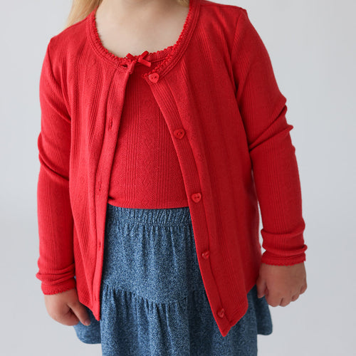 Red Pointelle Cardigan