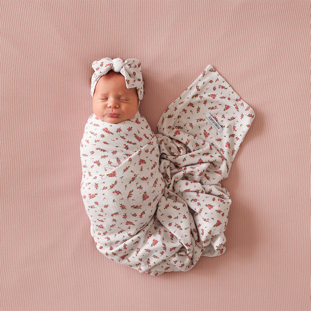 Posh peanut bamboo floral swaddle outlets / head band set and crib sheets