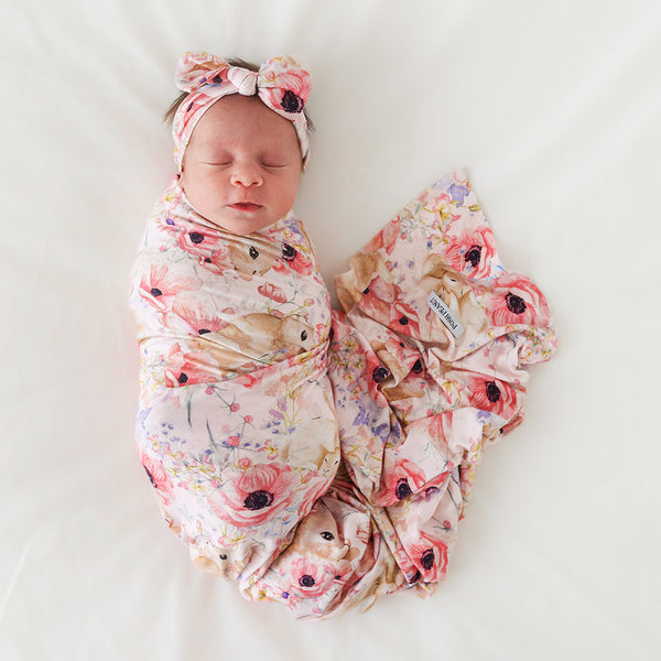 Bunny Floral Pink Swaddle Headband Set | Everly Rose