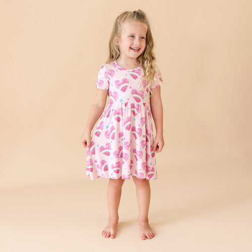 Rainbow Hearts Twirl Dress