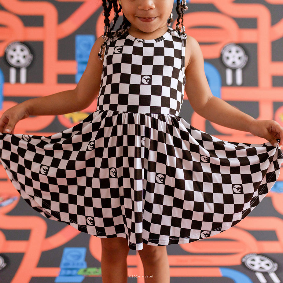 Checkered Black Racerback Girl Twirl Dress